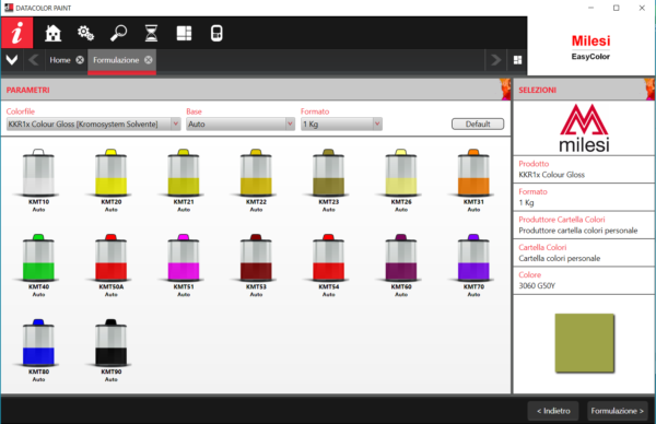impostare formulazione MilesiEasyColor